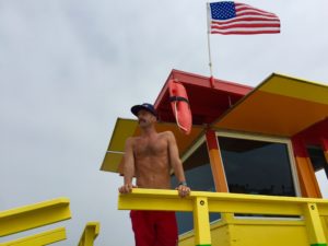 Lifeguard at Venice Beach Pride Flag Lifeguard Tower